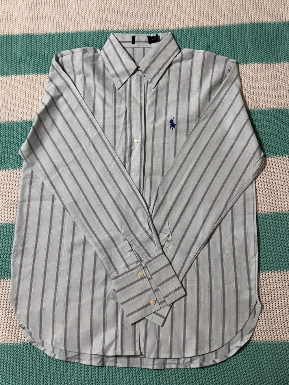 Ralph Lauren Light Blue and Navy Vertical Stripe Button-Down Shirt
